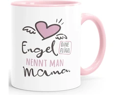Moonworks® kavos puodelis "angelas be sparnų vadinamas mama" dovana tėvams mamai tėčiui rožinis vidus keramikinis puodelis