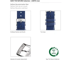 Morellato Save The Nature Collection Zante Mod vyriškas laikrodžio dirželis iš perdirbtos odos pluošto A01x5393d16, mėlynas, apyrankė