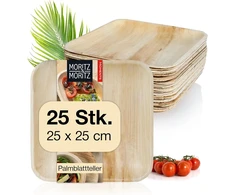 Moritz &amp; Moritz 25x vienkartinės lėkštės iš palmių lapų - kvadratinės vienkartinės lėkštės 25x25 cm - biologiškai skaidžios kompostuojamos ekologiškos vienkartinės lėkštės - kaip bambukinės lėkštės, medinės lėkštės, popierinės lėkštės