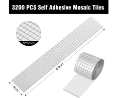 Mosaicmirror 3200 mozaikos plytelių 5 x 5 mm, veidrodinės plytelės, lipnus disko kamuolys, lipnios juostelės „pasidaryk pats“ disko kamuoliui (2 ritiniai, sidabrinės)