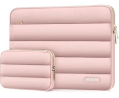 Mosiso puffy planšetinio kompiuterio dėklas, skirtas 13 colių ipad pro m4 ir ipad air m2 2024, ipad pro 12.9 colių m2 m1 6-osios 5-osios kartos su magic keyboard ir smart keyboard folio, puffy horizontalus dėklas su mažu dėklu, rožinis