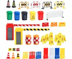 Mostede miniatiūriniai kelio ženklų žaislai, 40 vnt., mini kelio kūgiai, plastikinė tvora, kelio užtvarų ženklai, žaidimų rinkinys, statybvietės ženklas, kelio užtvaros žaislas, skirtas eismo žinių mokymuisi vaikams