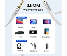 Moswag 3,5 mm vyriškas-moteriškas prailginimo laidas su mikrofono stereo garso adapteriu, nailono pynė, suderinamas su namų/automobilių stereosistemomis, išmaniaisiais telefonais, ausinėmis, planšetiniais kompiuteriais, medijos grotuvais ir kt.