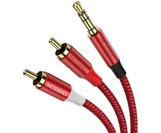 Moswag 3.5mm į 2rca audio kabelis, nailono pynė, paauksuotas