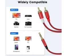 Moswag 3.5mm į 2rca audio kabelis, nailono pynė, paauksuotas