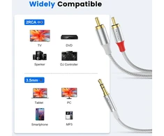 Moswag rca kabelis, 3.5 mm male į 2rca male stereo audio adapteris dvigubai ekranuotas paauksuotas koaksialinis kabelis nailono pynimo aux rca y kabelis išmaniesiems telefonams, mp3, planšetiniams kompiuteriams, garsiakalbiams, hdtv