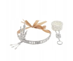 Moteriška galvos juosta 1920-ųjų stiliaus, 1920-ųjų stiliaus kalnų krištolas, balto aukso spalvos