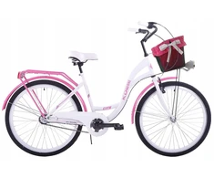 Moteriškas miesto dviratis 26 Kozbike, 3 bėgiai, baltas-rožinis