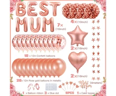 Motinos dienos dekoravimo balionai, rožinio aukso vakarėlio dekoracijos su užrašu 'best Mum', žvaigždės ir širdies foliniai balionai, konfeti balionai, popieriniai papuošalai, skirti moterų gimtadienio vakarėlio aksesuarams