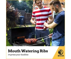 Mountain grillers atsarginio šonkaulių laikiklis rūkyklai - bbq šonkaulių stovas dujiniam arba angliniam griliui - nepridegančia danga padengtas šonkaulių laikiklis kepimui ant grotelių ir kepsniams - 5 šonkauliukams - juodas