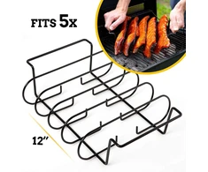 Mountain grillers atsarginio šonkaulių laikiklis rūkyklai - bbq šonkaulių stovas dujiniam arba angliniam griliui - nepridegančia danga padengtas šonkaulių laikiklis kepimui ant grotelių ir kepsniams - 5 šonkauliukams - juodas