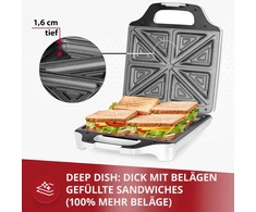 Mpm - mop-35 - sumuštinių keptuvas - skrudintuvas - 8 trikampiams sumuštiniams/panini - nelimpančios plokštės - automatinis temperatūros valdymas - elektrinis - 1600 w - baltas ir sidabrinis
