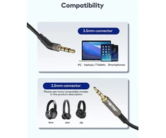 Mr Rex 1.5 m ausinių keitimo audio kabelis, suderinamas su Bose 700 Quietcomfort Qc45 Qc35 Qc25 Soundlink ausinėmis, Akg Y55 Y50 Y45bt, 2.5 mm kištukas į 3.5 mm kištuko lizdo kabelį
