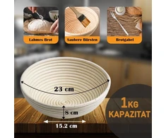 Msaks24 premium rauginimo krepšelių rinkinys tobulam duonos kepimui – apvalus duonos rauginimo krepšelis 23 cm iš rotango, lininis užvalkalas, šepetėlis, duonos šakutė ir kepėjo peilis, raugo duonos krepšelis