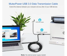 Mutecpower 5 m aktyvus usb 3.0 jungties prailginimo kabelis (tėtis-mama) su signalo stiprinimu ir usb maitinimo šaltiniu - juodas 5 m - suderinamas su nešiojamaisiais kompiuteriais, standžiaisiais diskais, XBOX, ps4, vr ir kt.