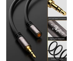 Mygatti 3.5 mm prailginimo lizdo kabelis (3 metrai, 2 vnt.), stereo lizdo garso prailginimo kabelis iš tėviško į moterišką, ausinių prailginimo kabelis, Ofc šerdis, juodas kabelis (su 5 kabelių raišteliais)