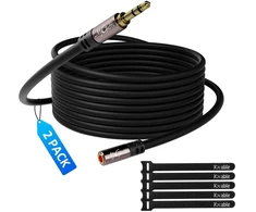Mygatti 3.5 mm prailginimo lizdo kabelis (3 metrai, 2 vnt.), stereo lizdo garso prailginimo kabelis iš tėviško į moterišką, ausinių prailginimo kabelis, Ofc šerdis, juodas kabelis (su 5 kabelių raišteliais)