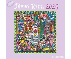 N Neumannverlage - James Rizzi 2025 brošiūrinis kalendorius, 30 x 30 cm, sieninis kalendorius su James Rizzi paveikslėliais, mėnulio fazėmis, daug vietos pastaboms ir tarptautinėms šventėms / kalendorius
