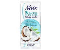 Nair šaltojo vaško juostelės bikini ir pažastims su kokosų pieno ekstraktu, 97% natūralios kilmės, kelioninis krepšys, 16 juostelių + 2 valymo servetėlės "soft Finish"