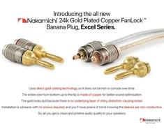 Nakamichi Fanlock Excel Series paauksuoti 24k bananiniai kištukai, 10awg - 18awg, 4 mm storio, skirti garsiakalbių stiprintuvui, Hi-fi stereo namų kino teatro garso kabelio greitam prijungimui, 48 vnt. (24 poros)