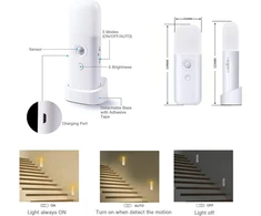 Naktinė lemputė su judesio davikliu, 2 vnt., įkraunama, nešiojama, su usb laidu, belaidis sieninis šviestuvas su automatiniu įjungimu/išjungimu, spintai, drabužių spintai, virtuvei, laiptams, miegamajam