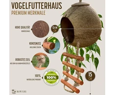 Namture rankų darbo kokoso paukščių namelis - perdirbtas kokoso kevalas, kopėčių stiliaus lesyklėlė, atspari oro sąlygoms dėžutė mažiems paukščiams, sodo ir gyvūnų mylėtojams