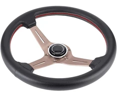 Nardi Momo vairas, Nardi vairas, vairas 250 mm, 14 colių, skirtas Nardi stiliui, 6 skylių pusiau apvalkalas, juodos perforuotos odos, sportinis vairas su modifikuotomis dalimis