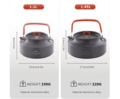 Naturehike Kempinginis arbatinukas kavos puodas nešiojamas lauko arbatinukas aliumininis su snapeliu 1,45 l (pilkas)