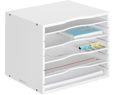 Navaris dokumentų dėklas, bambukas - 33 x 26 x 24.5 cm, stalo organizatorius - medinė lentyna, 5 skyriai - biuro saugojimo sistema - balta