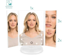 Navaris Led kosmetinis veidrodis, sulankstomas pastatomas veidrodis - apšviestas makiažo veidrodis 2x 3x didinantis veidrodis - matinė juoda
