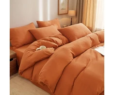Nayoroom Muslino patalynės komplektas 135 x 200 cm medvilnė karamelės spalvos patogūs estetiški patalynės komplektai 2 dalių terakotos spalvos vienspalvis 100% medvilnės senovinis antklodės užvalkalas su užtrauktuku ir 1 pagalvės užvalkalas 80 x 80 cm