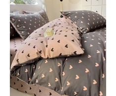 Nayoroom patalynės komplektas 155 x 220 cm rožinės ir juodos spalvos širdelės, reversible patalynės komplektas, mikropluoštas, 2 dalių, modernus, estetiškas širdelių antklodės užvalkalas ir 1 pagalvės užvalkalas 80 x 80 cm su užtrauktuku