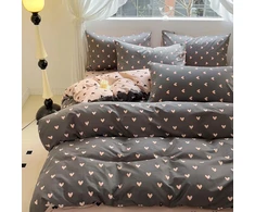 Nayoroom patalynės komplektas 155 x 220 cm rožinės ir juodos spalvos širdelės, reversible patalynės komplektas, mikropluoštas, 2 dalių, modernus, estetiškas širdelių antklodės užvalkalas ir 1 pagalvės užvalkalas 80 x 80 cm su užtrauktuku