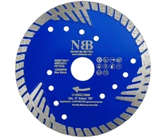 Nbb deimantinis pjovimo diskas deimantinis pjūklas su sustiprintu turbo pjovimo segmentu, 8 mm aukščio, 22,23 mm ašis, deimantinis pjovimo diskas skirtas bendram naudojimui, pjaunant granitą, keramiką, plytas, betoną (125 mm)