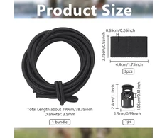 Nbeads elastinė nailoninė virvė, 2 m elastinė virvė su plastikiniais virvelių užraktais, plastikinių virvelių užraktų rinkinys stovyklavimui, žygiams, sportui, kuprinėms, juoda