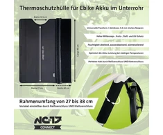 Nc-17 E-bike apsauginis akumuliatoriaus dangtelis su užtrauktuku, skirtas ebike akumuliatoriaus šiluminei apsaugai, ilgis iki 49 cm, rėmo apimtis 27–38 cm, tinka visiems standartiniams elektriniams dviračiams