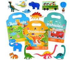 Dėlionė Neburora daugkartinio naudojimo 3d lipdukų knygelė vaikams, 264 gyvūnų ir dinozaurų lipdukai, kelioniniai lipdukai ir edukacinis sensorinis žaislas, scenos lipdukai ir veiklos knygelė