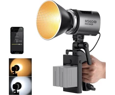 Neewer Ms60b Led vaizdo apšvietimo studijos šviestuvas su 2.4g/app valdymu 65w visiškai metalinis mini kompaktiškas Cob dviejų spalvų studijos nuolatinės šviesos priekinis žibintas 2700k-6500k, 40000lux@1m, Cri 97+/tlci 98+, 12 efektų, Pwm
