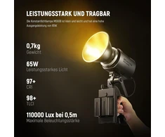 Neewer Ms60b Led vaizdo apšvietimo studijos šviestuvas su 2.4g/app valdymu 65w visiškai metalinis mini kompaktiškas Cob dviejų spalvų studijos nuolatinės šviesos priekinis žibintas 2700k-6500k, 40000lux@1m, Cri 97+/tlci 98+, 12 efektų, Pwm