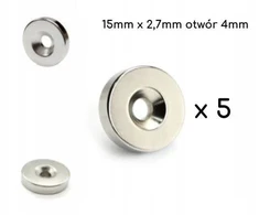 Neodimio magnetas 15x3 žiedo formos su skyle, 5 vnt.