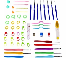Nėrimo vąšeliai, nėrimo vąšelių rinkinys, aliumininiai nėrimo vąšeliai, adatų priedų rinkinys su spalvinga minkšta gumine rankena, supakuotas į pvc dėžutę mamai, moterims, mergaitėms, dovana