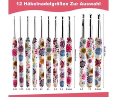 Nėrimo vąšelių rinkinys, 12 dydžių 2,25 mm (w) - 8 mm (n) ergonomiška rankena, skirta artritinėms rankoms, minkšta guminė rankena, mezgimo adatų rinkinys nėrimo pradedantiesiems, mezgimo entuziastams