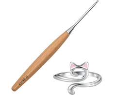 Nėrimo vąšelių rinkinys, 3,0 mm nėrimo vąšeliai su pintais žiedais katės ausų forma, nėrimo vąšeliai pradedantiesiems su buko medienos rankena ir lygiu vąšelio galu, lengvi nėrimo vąšeliai sergantiems artritu