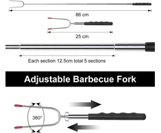 Nerūdijančio plieno iešmai, 6 vnt. šašlykų šakės, ištraukiamos Bbq šakės su šepečiu, grilio lazdelės, zefyrų skrudintuvas, laužo stovyklavimo lazdelės, 85 cm, ypač ilgos kukurūzams, dešrainiams