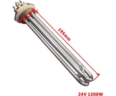 Nerūdijančio plieno kaitinimo elementas 1.25 colio (dn32) 42 mm bsp 3u 24 v 1200 w žalvario flanšas su silikoniniu žiedu