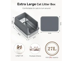 Nerūdijančio plieno kraiko dėžė su dangčiu, 60 l x 40 p x 35 a cm, xxl kraiko dėžė, nerūdijančio plieno nelimpanti kraiko dėžė su kraiko semtuvu ir kraiko kilimėliu