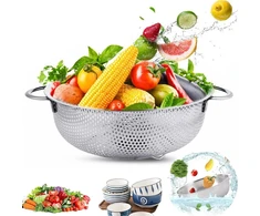 Nerūdijančio plieno makaronų koštuvas, virtuvinis koštuvas su rankenomis, skersmuo 28 cm, makaronų koštuvas nerūdijančio plieno, koštuvas su rankenomis, metalinis virtuvinis koštuvas, nerūdijančio plieno virtuvinis koštuvas, virtuvė