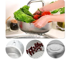 Nerūdijančio plieno makaronų koštuvas, virtuvinis koštuvas su rankenomis, skersmuo 28 cm, makaronų koštuvas nerūdijančio plieno, koštuvas su rankenomis, metalinis virtuvinis koštuvas, nerūdijančio plieno virtuvinis koštuvas, virtuvė