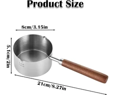 Nerūdijančio plieno pieno puodas mažas, sviesto lydymo indas, nerūdijančio plieno šokolado lydymo indas, sviesto lydymo indas, medinė rankena, 250 ml, skirtas pienui, padažui, padažams, makaronams, kavai, arbatai ir sriuboms