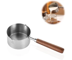 Nerūdijančio plieno pieno puodas mažas, sviesto lydymo indas, nerūdijančio plieno šokolado lydymo indas, sviesto lydymo indas, medinė rankena, 250 ml, skirtas pienui, padažui, padažams, makaronams, kavai, arbatai ir sriuboms